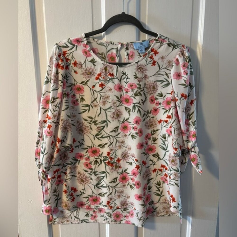 CeCe Pink and Red Floral Blouse